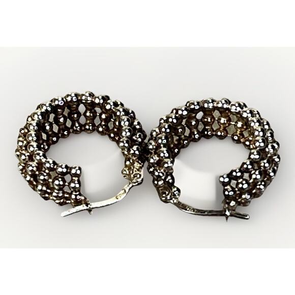 Sterling Silver Beaded Hoop Earrings – Ball Bead Granulated Design – Italy- 6.0g - Picture 4 of 13